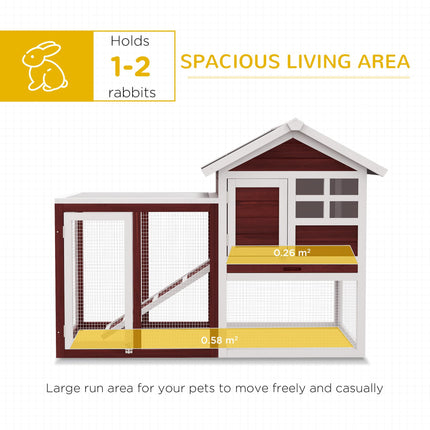 122 Wooden Rabbit Hutch with Waterproof Asphalt Roof, Outdoor Run, Removable Tray & Ramp - Brown
