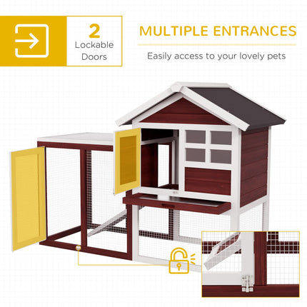 122 Wooden Rabbit Hutch with Waterproof Asphalt Roof, Outdoor Run, Removable Tray & Ramp - Brown