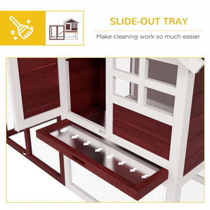122 Wooden Rabbit Hutch with Waterproof Asphalt Roof, Outdoor Run, Removable Tray & Ramp - Brown