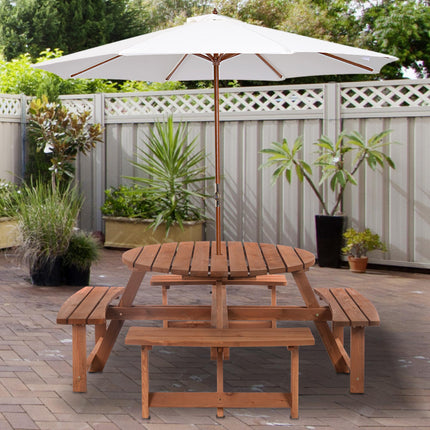 8 Seater Round Wooden Pub Bench Picnic Table Set for Outdoor Garden or Patio - Brownish Red