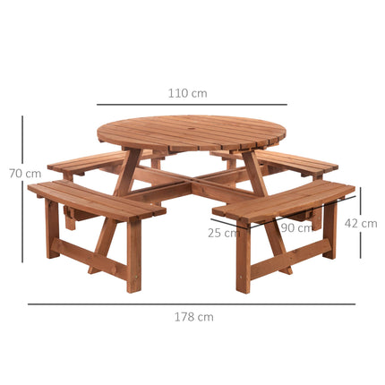8 Seater Round Wooden Pub Bench Picnic Table Set for Outdoor Garden or Patio - Brownish Red