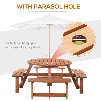 8 Seater Round Wooden Pub Bench Picnic Table Set for Outdoor Garden or Patio - Brownish Red