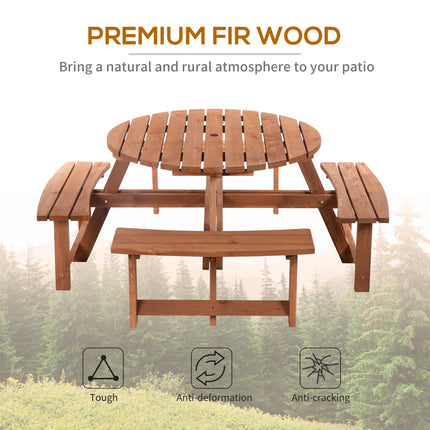 8 Seater Round Wooden Pub Bench Picnic Table Set for Outdoor Garden or Patio - Brownish Red