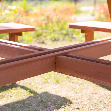 8 Seater Round Wooden Pub Bench Picnic Table Set for Outdoor Garden or Patio - Brownish Red