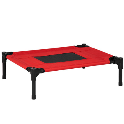 Elevated Portable Metal Frame Dog Bed for Outdoor Comfort - Black and Red