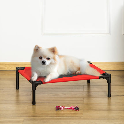 Elevated Portable Metal Frame Dog Bed for Outdoor Comfort - Black and Red
