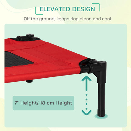 Elevated Portable Metal Frame Dog Bed for Outdoor Comfort - Black and Red