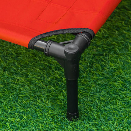 Elevated Portable Metal Frame Dog Bed for Outdoor Comfort - Black and Red