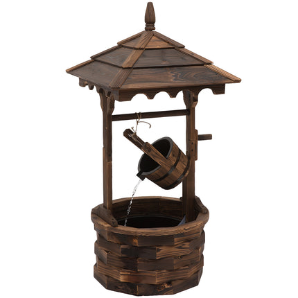 Fir Wood Outdoor Garden Wishing Well Waterfall Feature - Carbonized Wood Color
