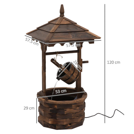 Fir Wood Outdoor Garden Wishing Well Waterfall Feature - Carbonized Wood Color
