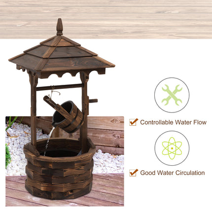 Fir Wood Outdoor Garden Wishing Well Waterfall Feature - Carbonized Wood Color