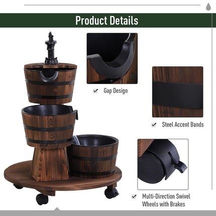 Fir Wood Outdoor Garden Wishing Well Waterfall Feature - Carbonized Wood Color