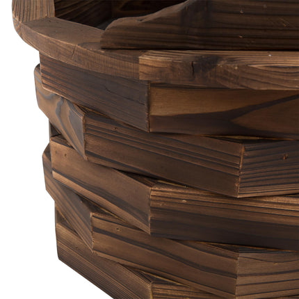 Fir Wood Outdoor Garden Wishing Well Waterfall Feature - Carbonized Wood Color