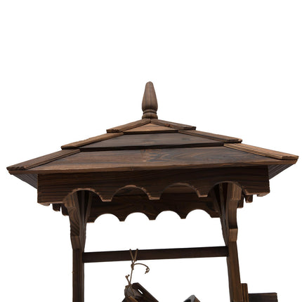 Fir Wood Outdoor Garden Wishing Well Waterfall Feature - Carbonized Wood Color