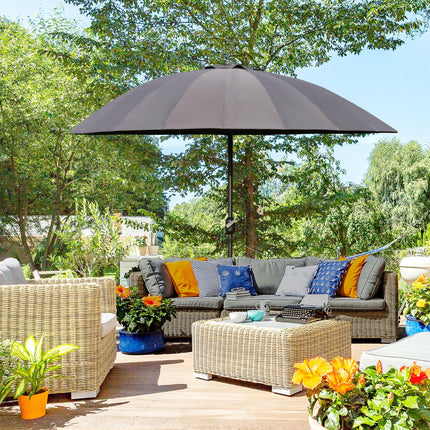 Garden Umbrella 255cm with Push Button Tilt and Fibreglass Ribs - Dark Grey