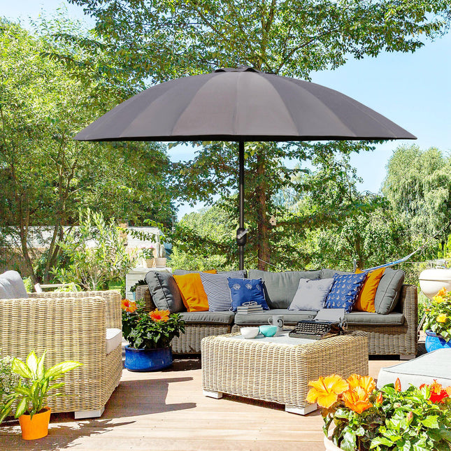 Garden Umbrella 255cm with Push Button Tilt and Fibreglass Ribs - Dark Grey