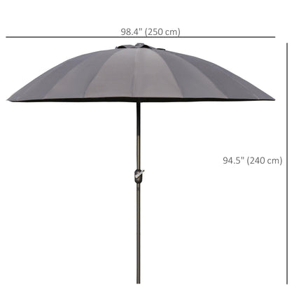 Garden Umbrella 255cm with Push Button Tilt and Fibreglass Ribs - Dark Grey