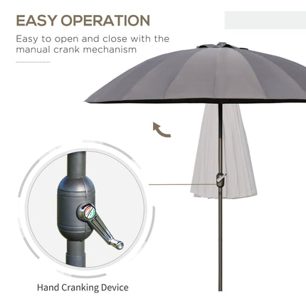 Garden Umbrella 255cm with Push Button Tilt and Fibreglass Ribs - Dark Grey