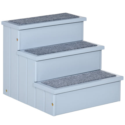 3 Step Wooden Dog Stairs with Non-Slip Carpet and Storage - Grey