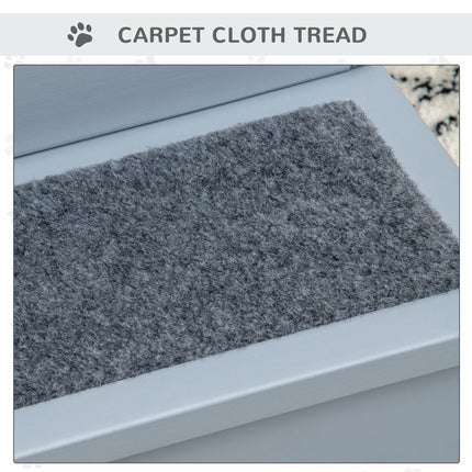 3 Step Wooden Dog Stairs with Non-Slip Carpet and Storage - Grey