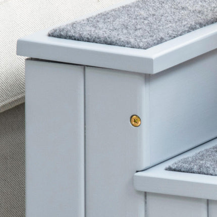 3 Step Wooden Dog Stairs with Non-Slip Carpet and Storage - Grey