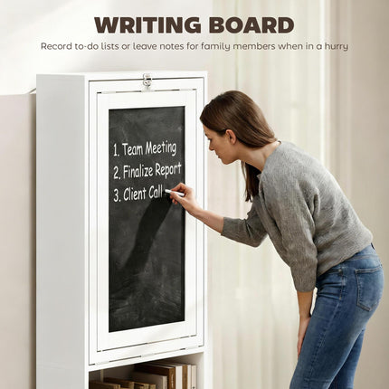 Fold-out Convertible Wall Mount Writing Desk with Blackboard and Side Shelf - White