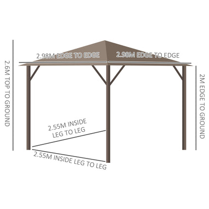 3 x 3(m) Metal Hardtop Gazebo, with Curtains and Accessories - Brown