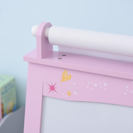 3 In 1 Kids Wooden Art Easel with Double-Sided Chalkboard, Whiteboard & Paper Roll with Storage Baskets - Pink