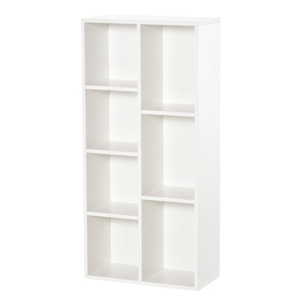 Seven-Cube Bookcase Storage Unit with Anti-Tip Straps - White Wood Effect