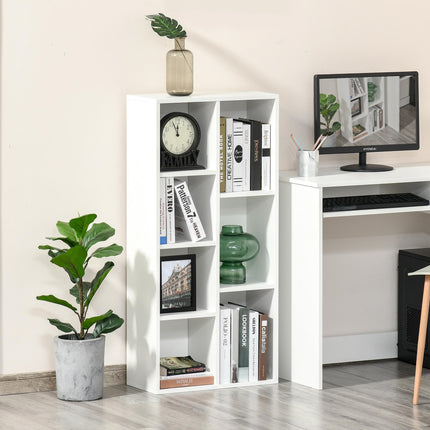 Seven-Cube Bookcase Storage Unit with Anti-Tip Straps - White Wood Effect