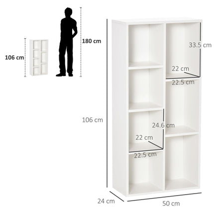 Seven-Cube Bookcase Storage Unit with Anti-Tip Straps - White Wood Effect