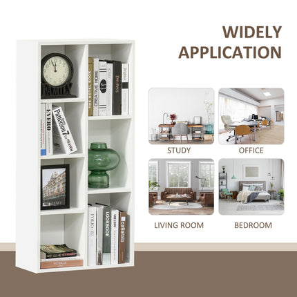 Seven-Cube Bookcase Storage Unit with Anti-Tip Straps - White Wood Effect