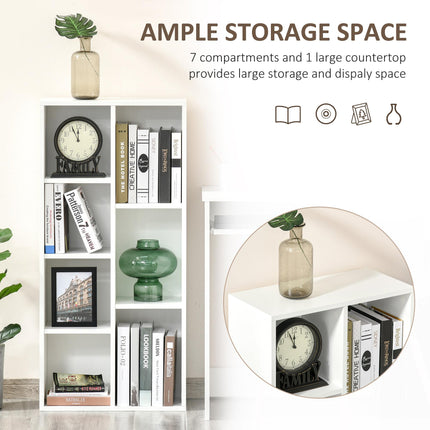 Seven-Cube Bookcase Storage Unit with Anti-Tip Straps - White Wood Effect