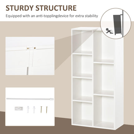 Seven-Cube Bookcase Storage Unit with Anti-Tip Straps - White Wood Effect