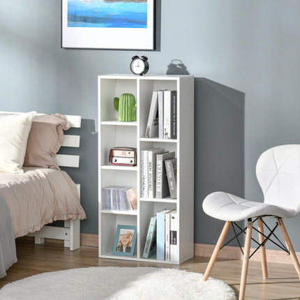 Seven-Cube Bookcase Storage Unit with Anti-Tip Straps - White Wood Effect