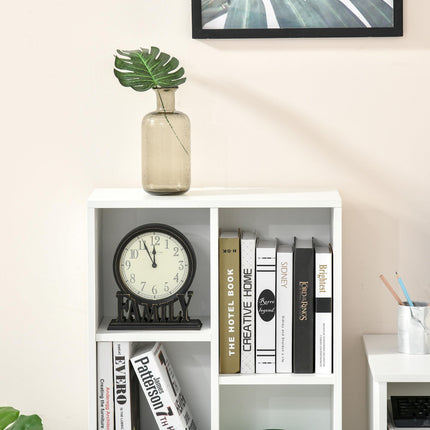 Seven-Cube Bookcase Storage Unit with Anti-Tip Straps - White Wood Effect