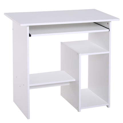 Modern Corner Office Desk with Keyboard Tray and Storage Shelf - White