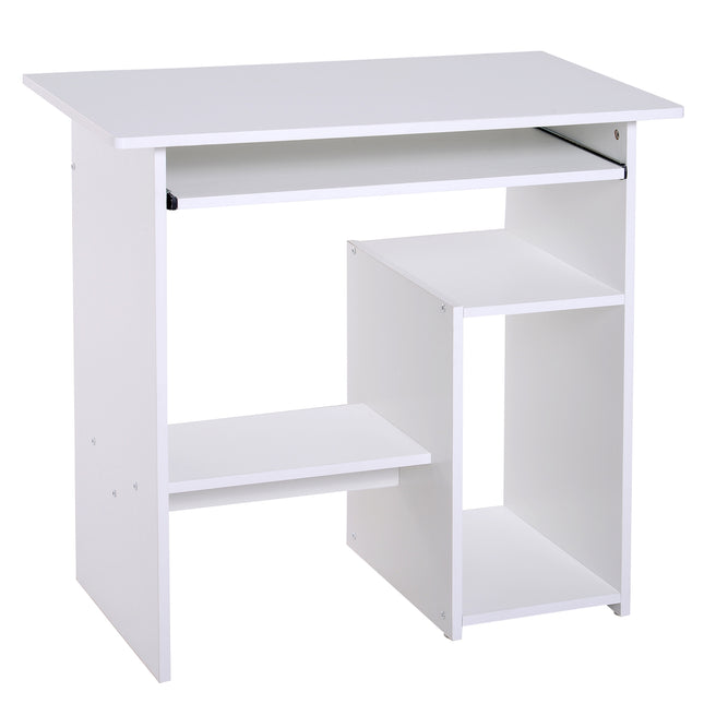 Modern Corner Office Desk with Keyboard Tray and Storage Shelf - White