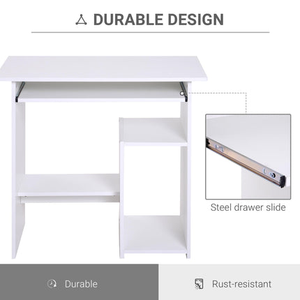 Modern Corner Office Desk with Keyboard Tray and Storage Shelf - White