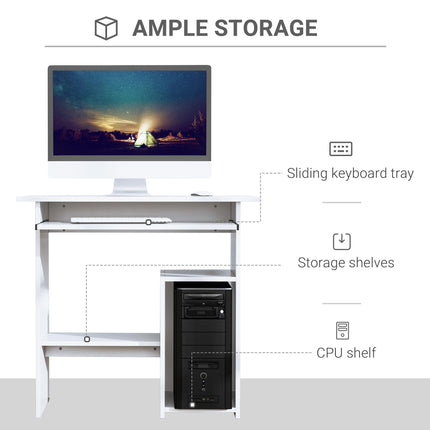 Modern Corner Office Desk with Keyboard Tray and Storage Shelf - White