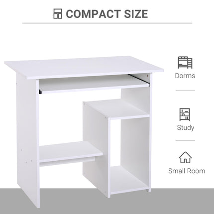 Modern Corner Office Desk with Keyboard Tray and Storage Shelf - White