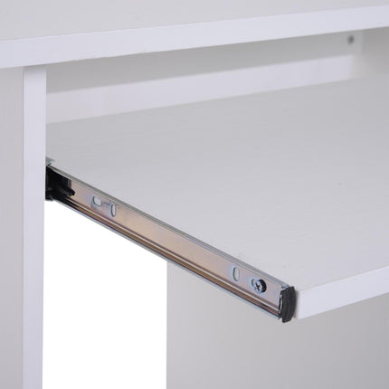 Modern Corner Office Desk with Keyboard Tray and Storage Shelf - White