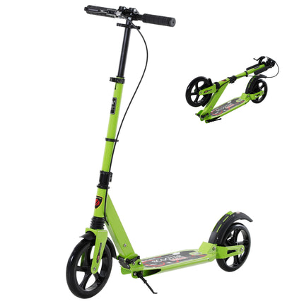 Foldable Adjustable Teens Adult Kick Scooter with Dual Brake & Shock Mitigation System - Green
