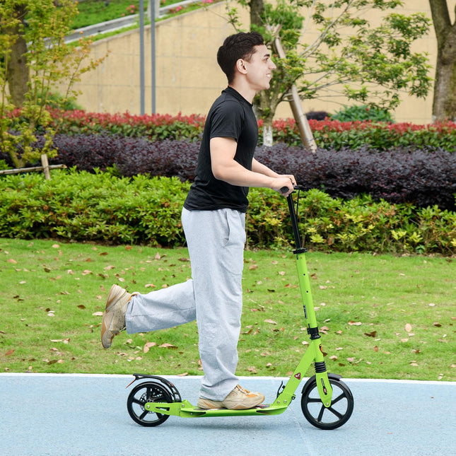 Foldable Adjustable Teens Adult Kick Scooter with Dual Brake & Shock Mitigation System - Green
