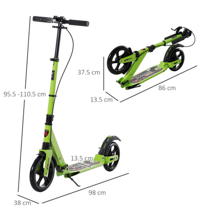 Foldable Adjustable Teens Adult Kick Scooter with Dual Brake & Shock Mitigation System - Green