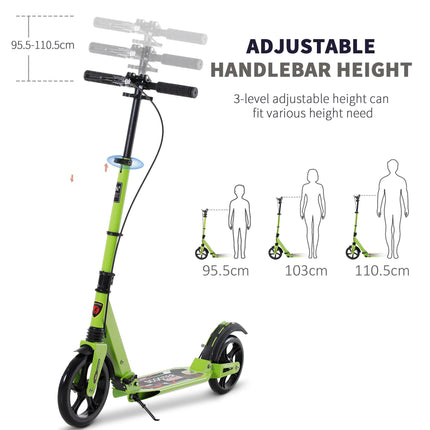 Foldable Adjustable Teens Adult Kick Scooter with Dual Brake & Shock Mitigation System - Green