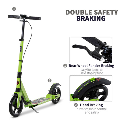 Foldable Adjustable Teens Adult Kick Scooter with Dual Brake & Shock Mitigation System - Green