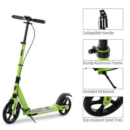 Foldable Adjustable Teens Adult Kick Scooter with Dual Brake & Shock Mitigation System - Green