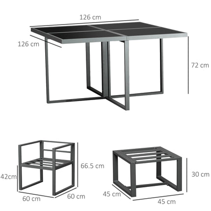 9 Piece Cushioned Patio Dining Set with Storage Ottomans - Grey