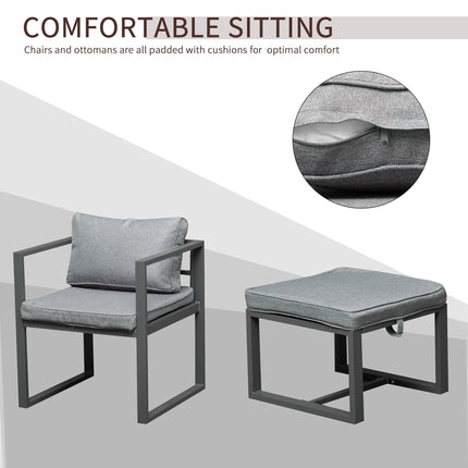9 Piece Cushioned Patio Dining Set with Storage Ottomans - Grey